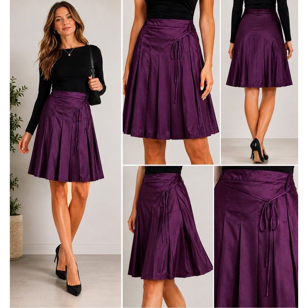 Banana Republic Silk Pleated Purple Wrap Skirt Womens 4 Lined